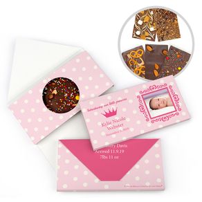 Personalized Bonnie Marcus Birth Announcement Baby Girl Polka Dots & Crown Gourmet Infused Belgian Chocolate Bars (3.5oz)