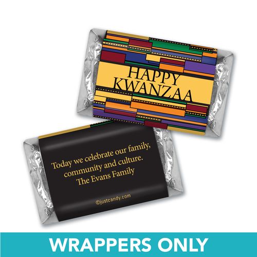 Happy Kwanzaa Personalized Hershey's Miniatures Wrappers Colorful African Art Happy Kwanzaa