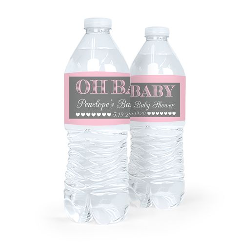 Personalized Baby Shower Oh Baby Birth Announcement - Water Bottle Labels