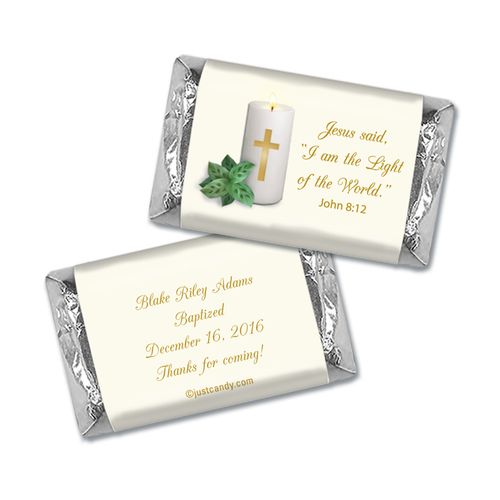Baptism Personalized Hershey's Miniatures Wrappers Candle with Cross