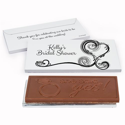 Deluxe Personalized Bridal Shower Swirled Hearts Embossed Chocolate Bar in Gift Box