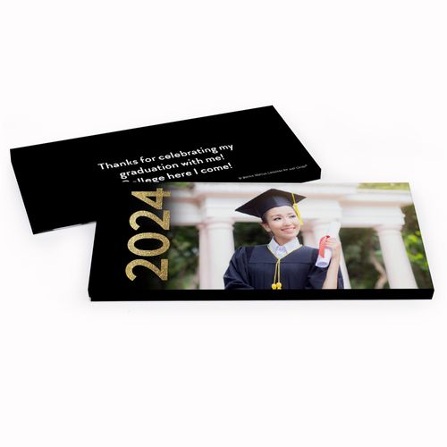 Deluxe Personalized Graduation Photo Glitter Year Chocolate Bar in Gift Box