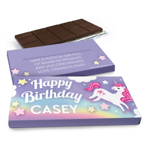 Deluxe Personalized Birthday Unicorn Dreams Chocolate Bar in Gift Box (3oz Bar)