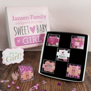 Personalized Baby Premium Gift Box with 5 JUST CANDY® favor cubes - Sweet Baby Girl