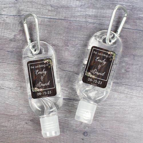 Personalized Hand Sanitizer with Carabiner Wedding 1 fl. oz bottle - Rustic Romance