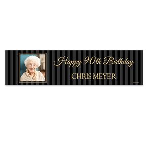 Personalized Birthday 90th Pinstripe Photo 5 Ft. Banner