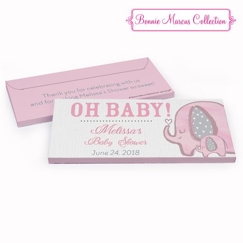 Deluxe Personalized Baby Shower Pink Elephants Chocolate Bar in Gift Box