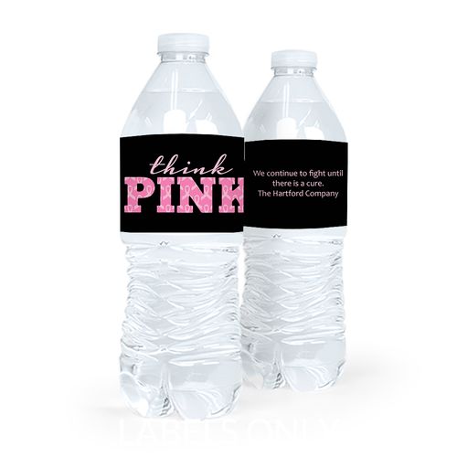 Personalized Bonnie Marcus Breast Cancer Awareness Pink Power Water Bottle Sticker Labels (5 Labels)