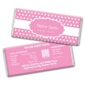 Baby Girl Announcement Personalized Chocolate Bar Wrappers Tiny Dots