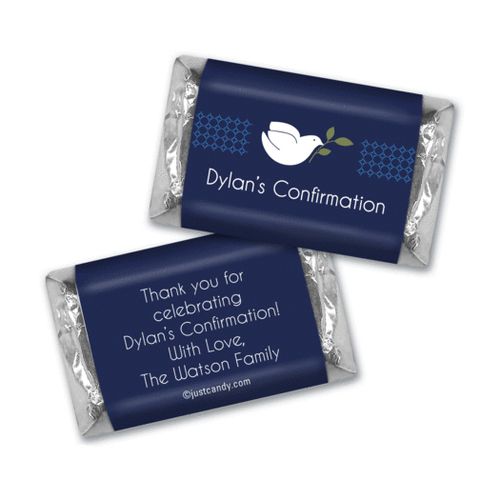 Confirmation Personalized Hershey's Miniatures Wrappers Peace Dove Navy Blue