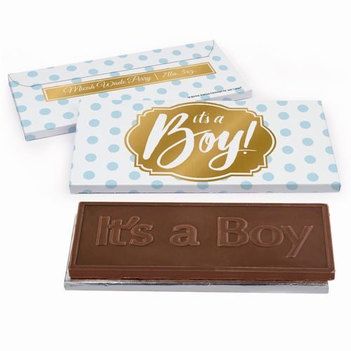 Deluxe Personalized Baby Boy Announcement Polka Dots Chocolate Bar in Metallic Gift Box