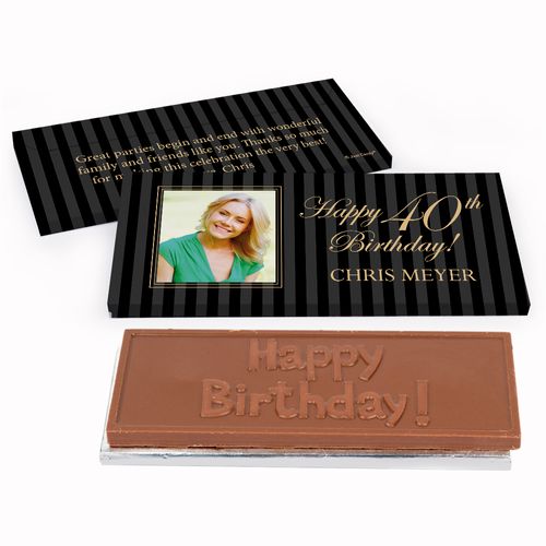 Deluxe Personalized Birthday Photo 40th Chocolate Bar in Gift Box
