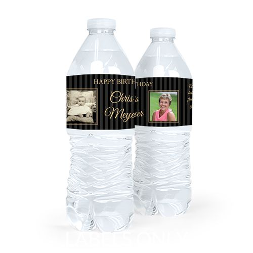 Personalized Birthday Pinstripes Water Bottle Sticker Labels (5 Labels)