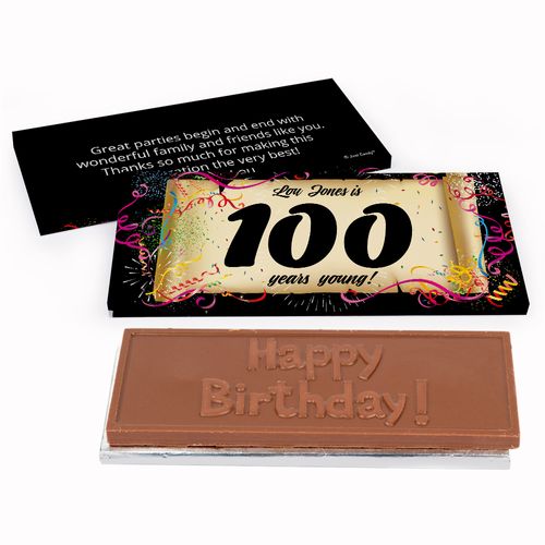 Deluxe Personalized Birthday 100th Confetti Birthday Chocolate Bar in Gift Box