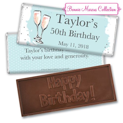 Personalized Bonnie Marcus Birthday Bubbly Party Blue Embossed Chocolate Bar & Wrapper