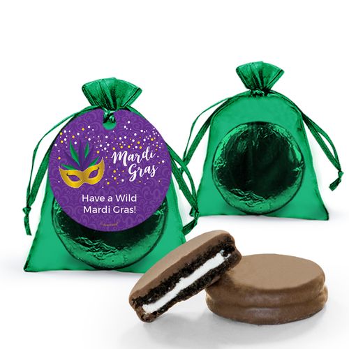 Personalized Mardi Gras Big Easy Chocolate Covered Oreo Cookies in Organza Bags with Gift tag
