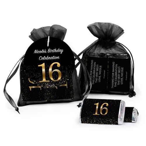 Personalized Elegant 16th Birthday Bash Hershey's Miniatures in Organza Bags with Gift Tag