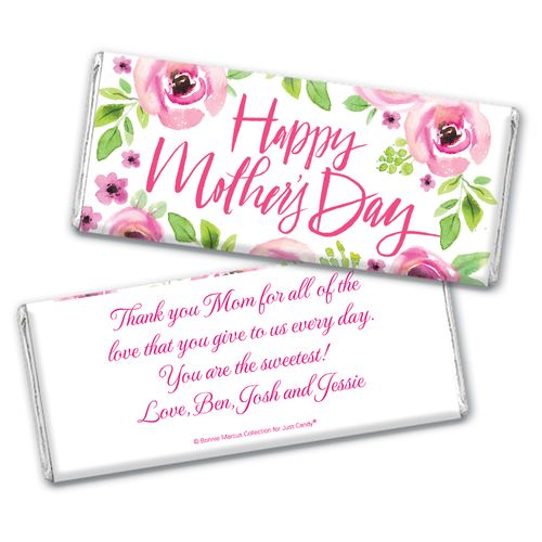 Personalized Bonnie Marcus Mother's Day Pink Floral Chocolate Bar & Wrapper