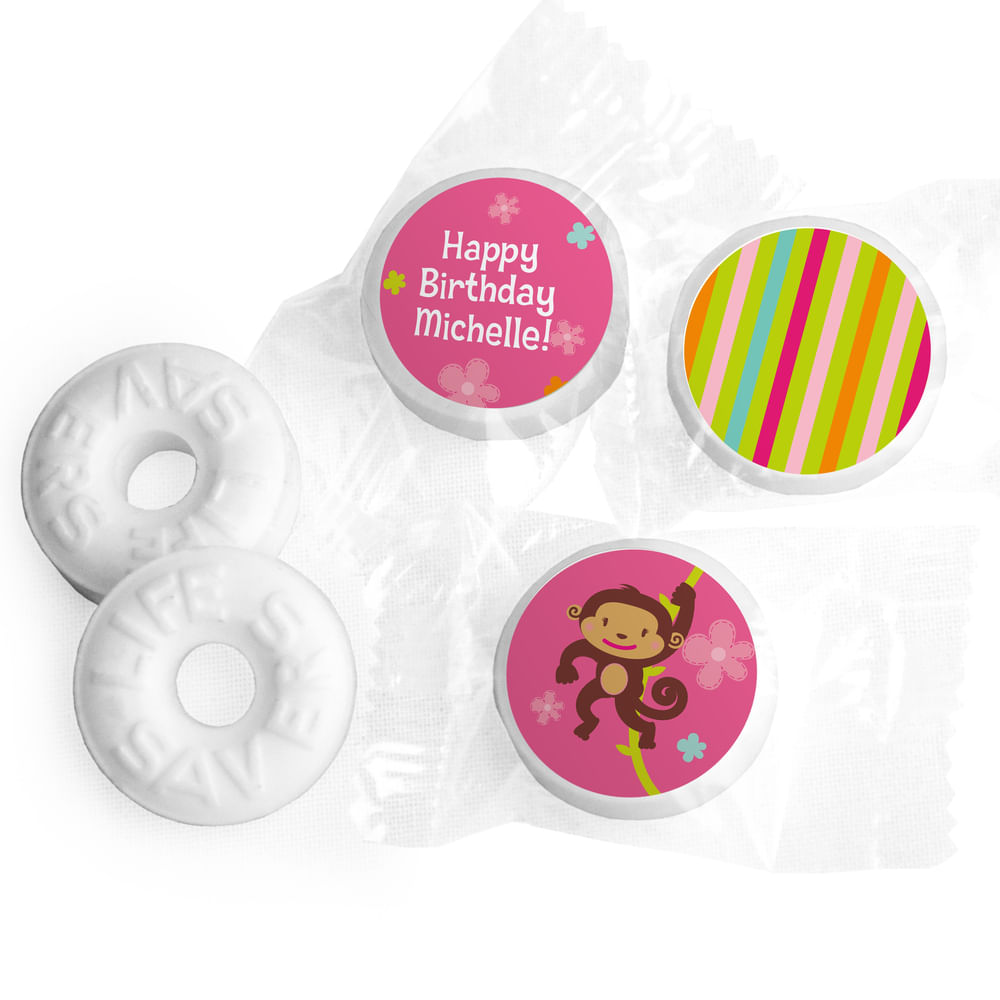 Birthday Girl Monkey Personalized LIFE SAVERS Mints - JustCandy.com