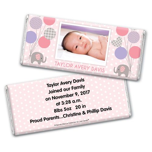 Bonnie Marcus Collection Personalized Chocolate Bar Baby Elephants Girl Birth Announcement