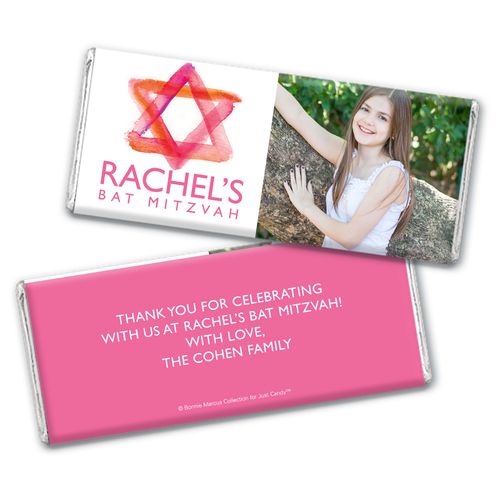 Bat Mitzvah Personalized Photo Pink Star of David Chocolate Bar Wrappers Only