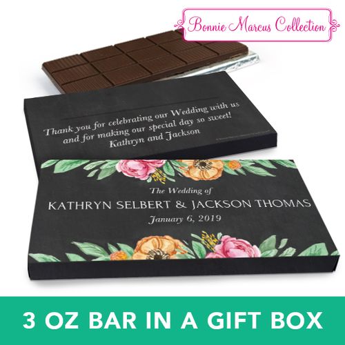 Deluxe Personalized Wedding Flowers Chocolate Bar in Gift Box (3oz Bar)