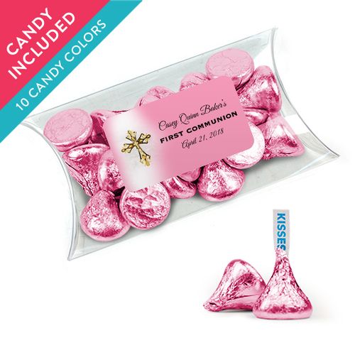 Personalized Girl First Communion Favor Assembled Pillow Box with Hershey's Kisses