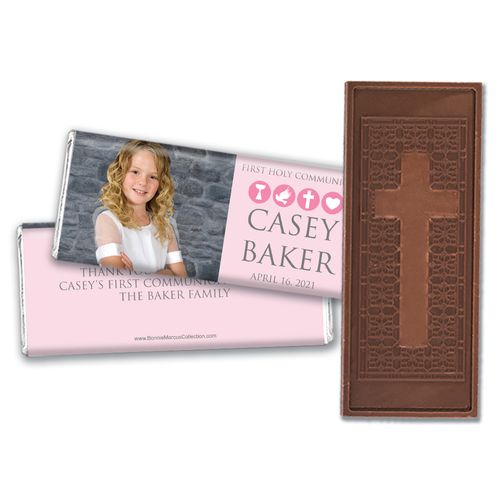 Personalized Bonnie Marcus Girl First Communion Religious Symbols Embossed Chocolate Bars