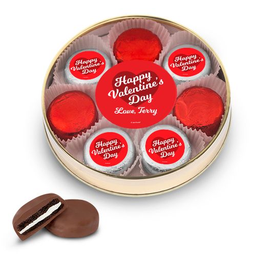 Personalized Valentine's Day Script Heart Gold Large Plastic Tin - 8 Chocolate Covered Oreo Cookies