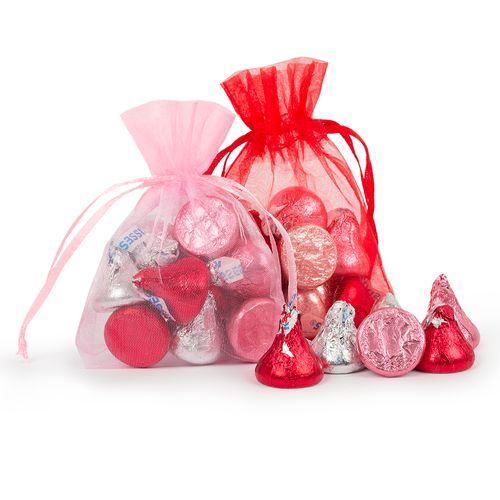 Personalized Valentine's Day Script Heart Hershey's Kisses in Organza Bags with Gift Tag