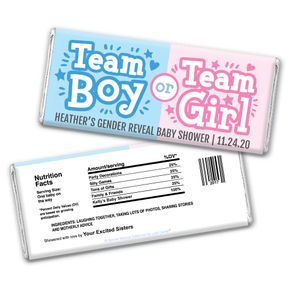Personalized Bonnie Marcus Gender Reveal Boy or Girl Chocolate Bar Wrappers Only