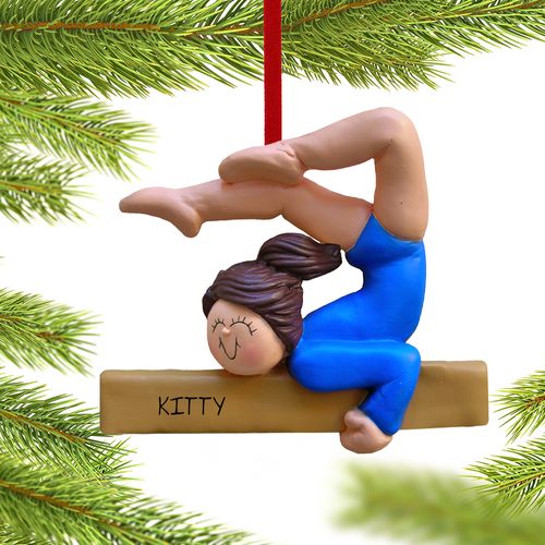 Gymnastics Girl on a Balance Beam in Blue Leotard Ornament