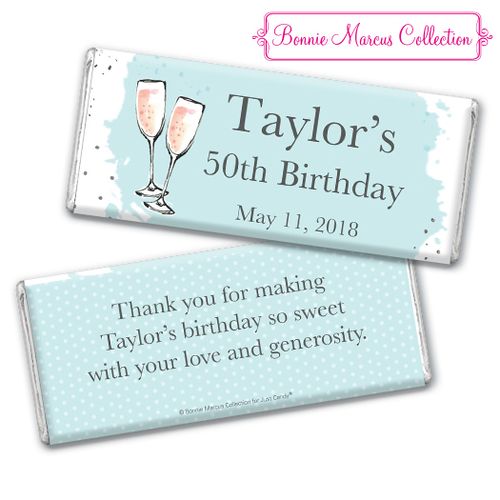 Personalized Bonnie Marcus Birthday Bubbly Party Blue Chocolate Bar & Wrapper