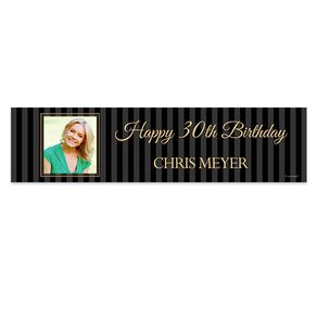 Personalized Birthday 30th Pinstripe Photo 5 Ft. Banner