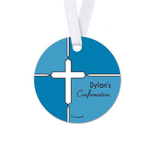 Personalized Round Bold Cross Confirmation Favor Gift Tags (20 Pack)