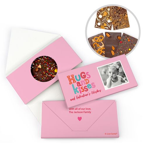 Personalized Valentine's Day Hugs & Kisses Gourmet Infused Belgian Chocolate Bars (3.5oz)