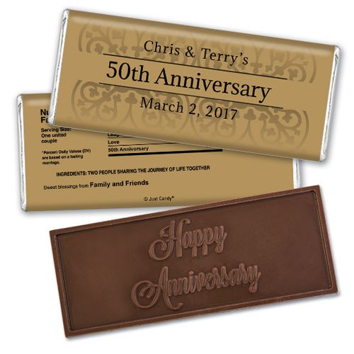 Anniversary Personalized Embossed Chocolate Bar Golden 50th