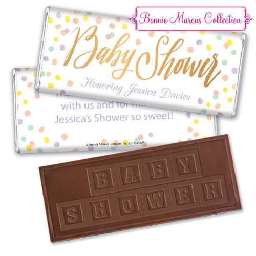 Personalized Bonnie Marcus Baby Shower Confetti Fun Embossed Chocolate Bar & Wrapper