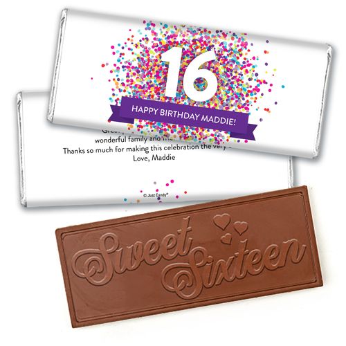 Personalized Sweet 16 Birthday Confetti Burst Embossed Chocolate Bar & Wrapper