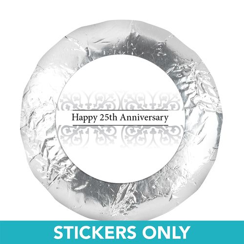 Anniversary 1.25" Sticker Silver 25th Fleur de Lis Gilded (48 Stickers)