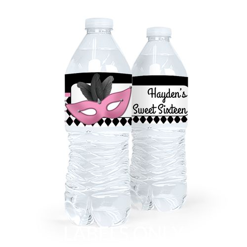Personalized Sweet 16 Birthday Masquerade Water Bottle Sticker Labels (5 Labels)