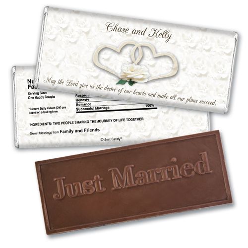 Wedding Favor Personalized Embossed Chocolate Bar Two Hearts Lord's Blessing