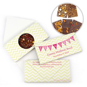 Personalized Bonnie Marcus Birth Announcement Baby Girl Banner Gourmet Infused Belgian Chocolate Bars (3.5oz)