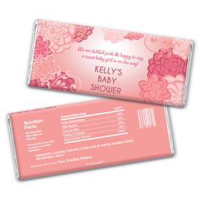Baby Shower Personalized Chocolate Bar Wrappers Pink Flowers
