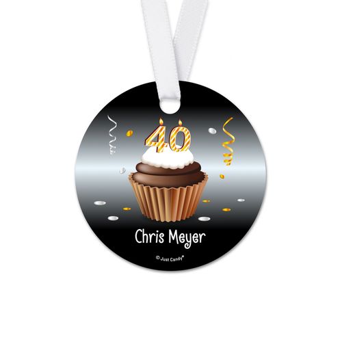 Personalized Round Birthday 40th Birthday Cupcake Favor Gift Tags (20 Pack)