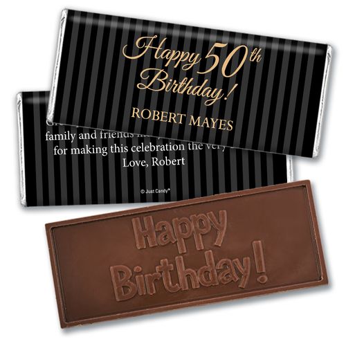 50th Birthday Personalized Embossed Chocolate Bar Elegant Formal Pinstripes