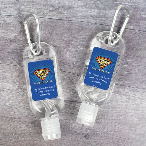 Personalized Father's Day Super Dad Hand Sanitizer with Carabiner 1. fl. Oz.