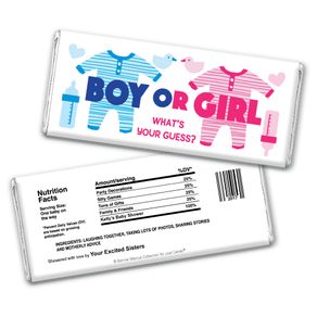 Personalized Bonnie Marcus Gender Reveal Onesies Chocolate Bar Wrappers Only