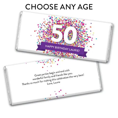 Personalize Any Age Milestone Birthday Confetti Burst Chocolate Bar & Wrapper