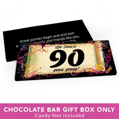 Deluxe Personalized Birthday 90th Confetti Birthday Candy Bar Favor Box